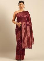 Cotton Dark Pink Daily Wear Weaving Saree